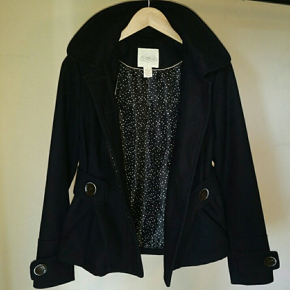 Anthropologie Cidra Wool Pleated Hooded Peacoat